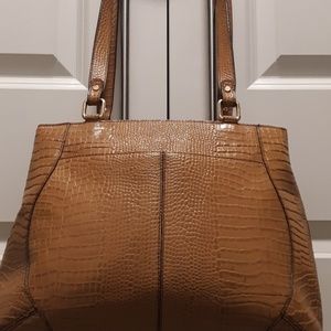 Genuine leather alligator print tan designer bag